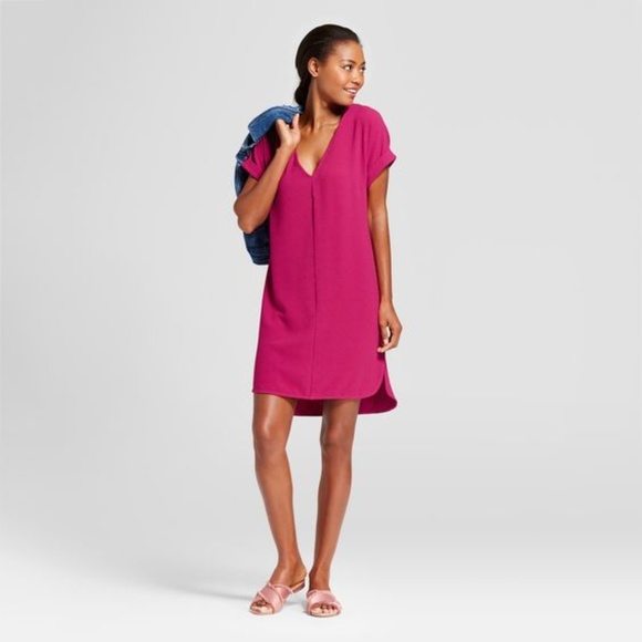 A New Day Dresses & Skirts - NEW A New Day Magenta Short-Sleeve Crepe Dress C5